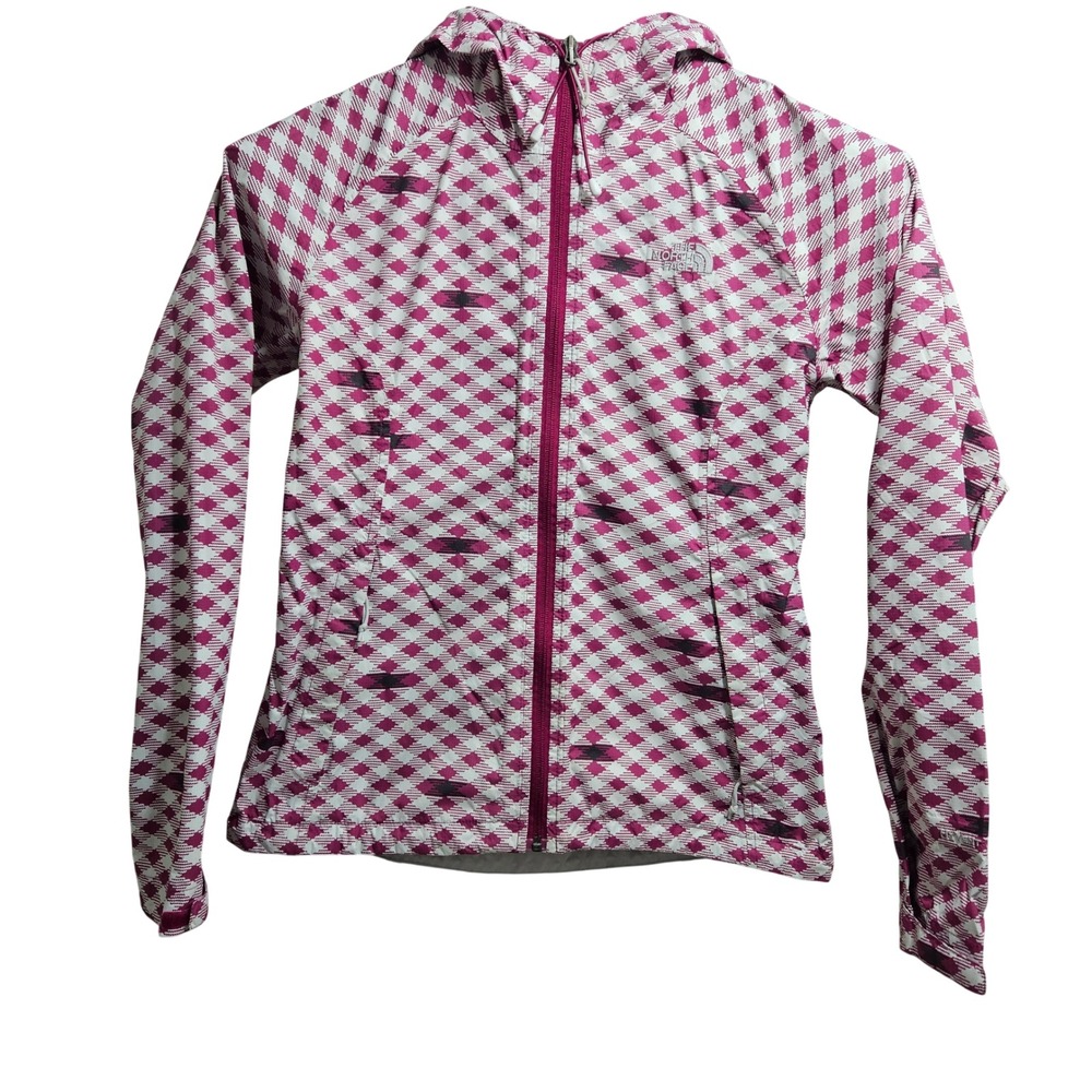 The North Face Windbreaker Jacket Womens Small Pink Geometric HyVent Hooded